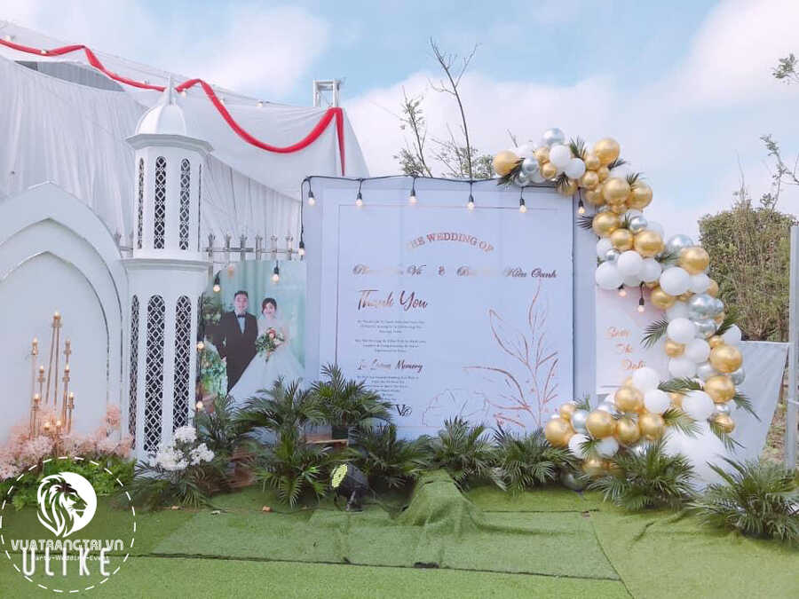 Trang trí đám cưới backdrop 3d kết hợp bong bóng sang trọng 