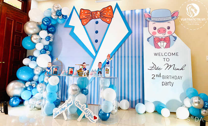 Trang trí sinh nhật tại nhà 3d Đức Minh màu xanh