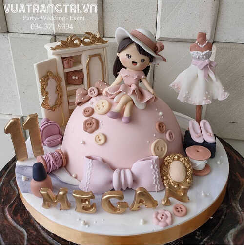 Bánh kem sinh nhật bé gái công chúa Mega fondant 