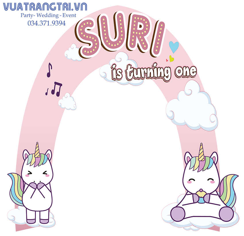 Demo thiết kế trang trí thôi nôi bé gái Suri chủ đề unicorn